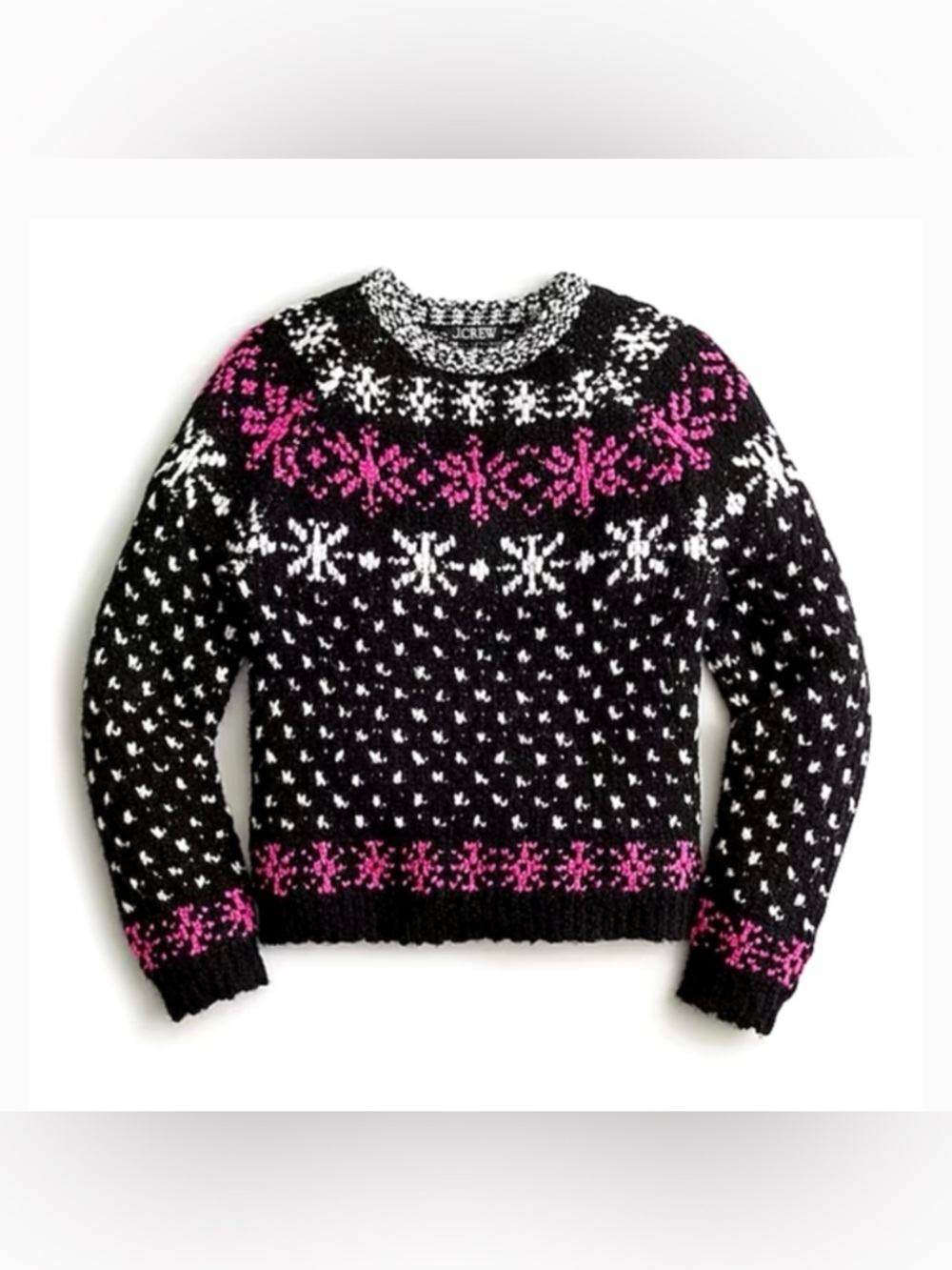 J Crew Womens Jacquard Fair Isle Knit Chunky Sweater Size Small Snowflakes - Picture 7 of 8